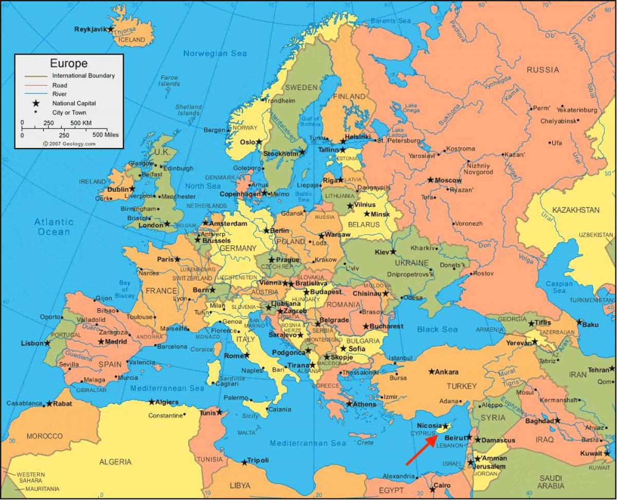Ubicación de Chipre en el mapa del sur de Europa