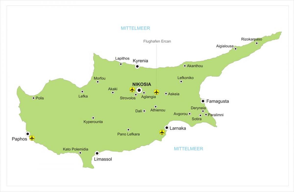 Mapa de los aeropuertos de Chipre