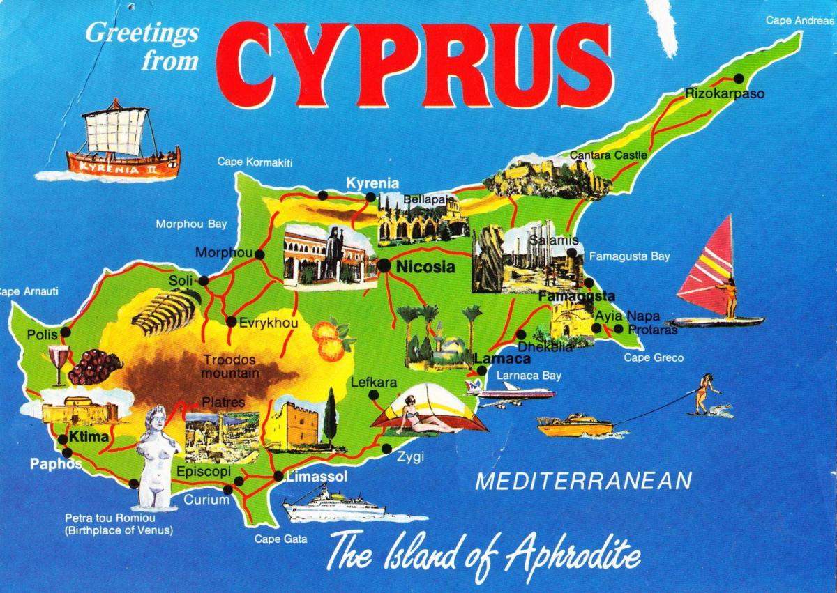 Mapa de atracciones turísticas de Chipre