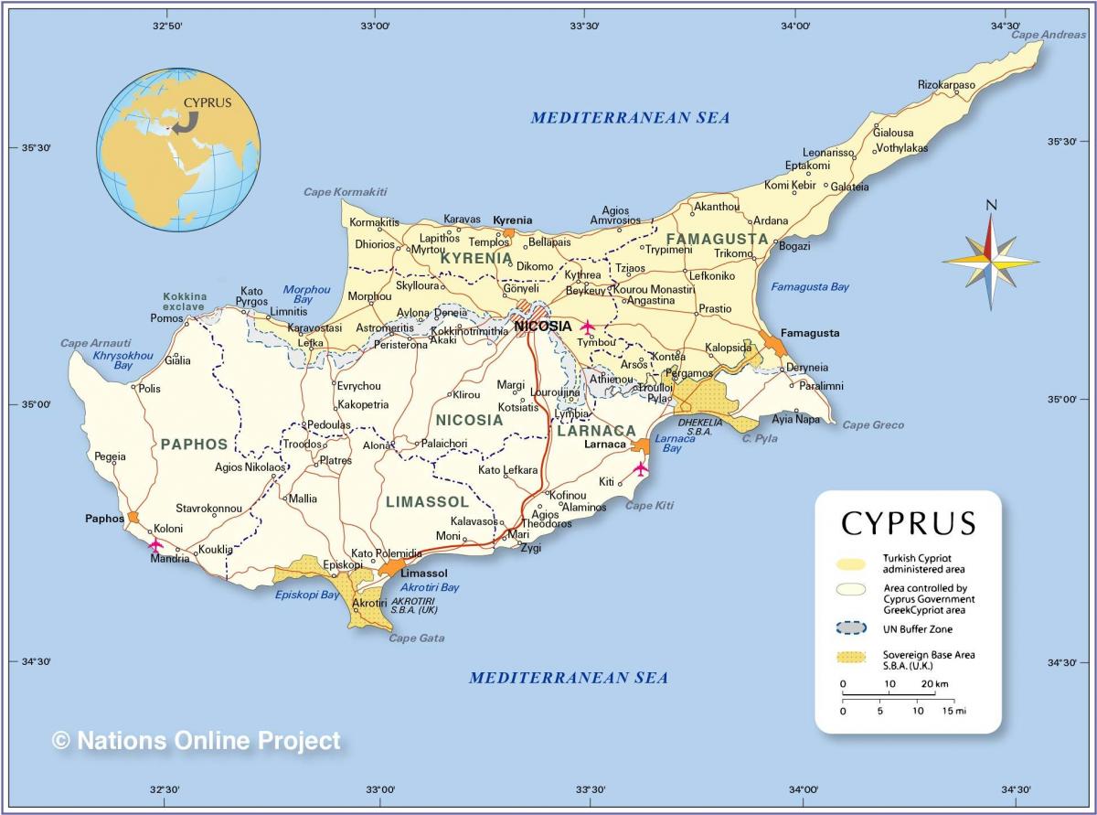Mapa del país Chipre