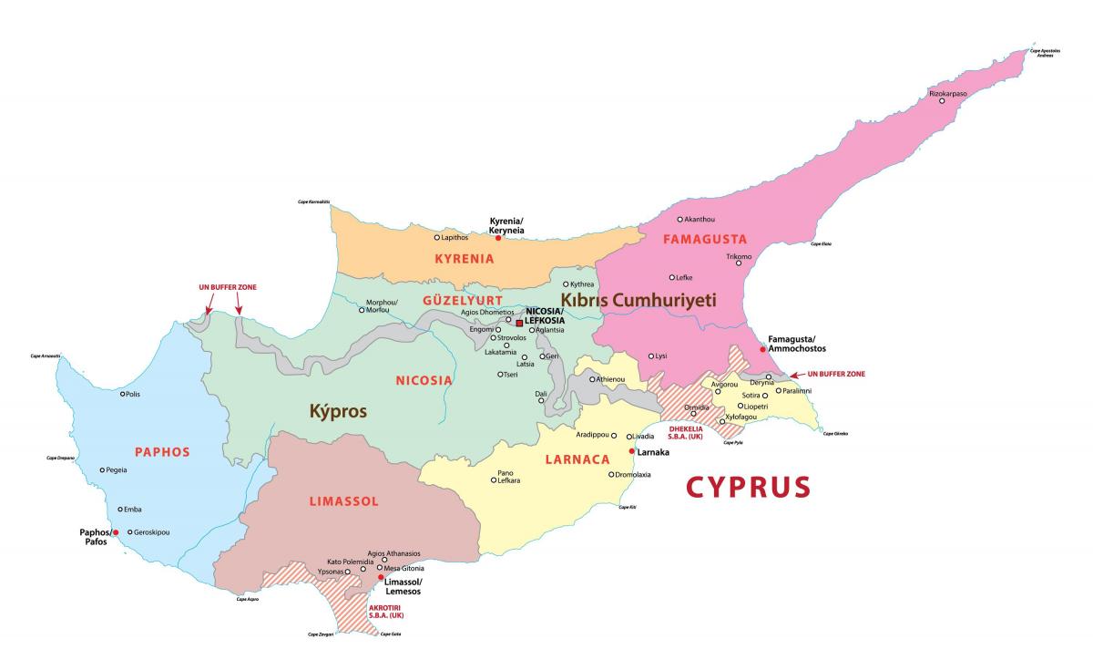 Mapa de zonas de Chipre